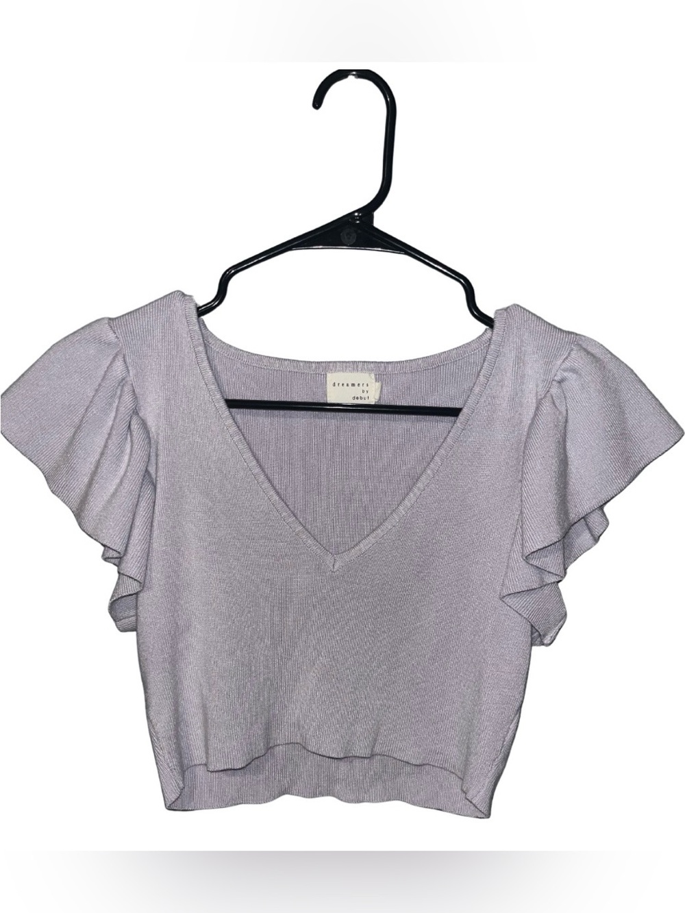 V-Neck Lilac Ruffle Sleeve Crop Top